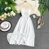 2020 Women Sleeveless Spaghetti Strap Dress V Neck Back Cross Strap Beach Dress Elegant High Waist Party