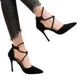 Breakj High Heels Women 2025 Autumn New Word Cross With Roman Sandals Velvet Fine Heel High Heels Women's