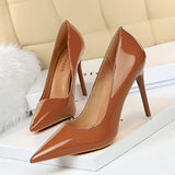 Breakj Fashion Simple Fine Heel High Heel Bright Face Patent Leather Shallow Mouth Pointed Women's Shoes High Heels Single
