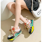 2023 Women's Shoes Lace Up Rainbow Pearl Chain Women's Vulcanized Shoes Thick Soled Sneakers Zapatos De Mujer Women's
