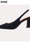 Size 33-40 Sandals Women 2023 Real Leather Close-Toe High Heels Summer Shoes For Women Chunky Heel Backsling