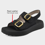 Size 34-40 Women Sandals Buckle Real Leather Low Heels Shoes For Women Rome Wedge Platform Sandalias Casual Office