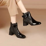 Breakj Heels Women's 2025 New Shoes Winter Korean Version Of The Fashion Round Head Short Boots Lady High Heel Low Barrel