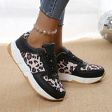 Breakj Splicing Lace Single-Shoe Women 2025 New Thick-Soled Round Head Low Leopard-Print Sports Casual Shoes