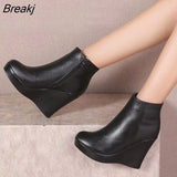 2023 Genuine Leather Autumn Winter Boots Shoes Women Ankle Boots Female Wedges Boots Women Boot Platform