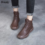 Winter Leather Snow Boots Handmade Lady Soft Platform Shoes Comfortable Chelsea Booties Women Casual Plush Ankle