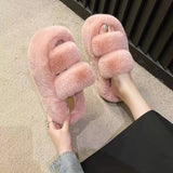 Breakj Tide Slew Soft 7Cm External Wear Hairy Slippers Women Flat-Bottom One-Word Drag Autumn New
