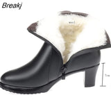 Women Boots High Heels 2023 New Fashion Genuine Leather Women Winter Boots Wool Lining Ankle Boots Ladies Plus
