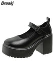 New Fashion Women's Thick Sole Round Toe High Heel Shoes with Shallow Buckle Casual Large Women's High Heel Shoes