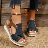 Breakj Fish Mouth Slope Heel Sandals Large-Size Folded Belt Buckle Bottom Hemp Rope Soles Women's Sandals In The Summer Of