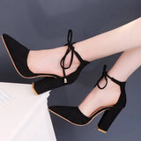 Women's High Heel Shoes Spring and Autumn Season Pointed Lacing Sexy Fashion Thick Heel Casual Large Women's Shoes