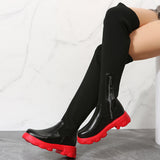 High Boots Women Over-the-knee Long Platform Shoes Knitting Socks Chunky Red New Rock Elegant Goth Plus Size