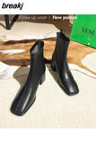 Winter Genuine Leather Women boots Square High Heels Zapatos De Mujer White Shoes Ankle Boots Black Woman Zipper