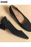 Size Women's Square Toe High Heels Mixed Color Casual Breathable Knitted Shoes Square Heel Shoes Zapatos De Mujer
