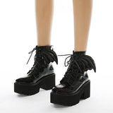 Fashion Angel Wing Ankle Boots High Heels Patent Leather Womens Platform Boots Punk Gothic Sexy Model Shoes
