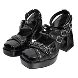 New Thick Sole Mary Jane High Heels Ladies Metal Chain Buckle Gothic Black Punk Cosplay Fashion Casual Street High