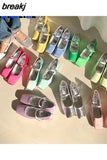 New Arrival Candy Color Style Sweet Buckle Mary Janes Shoes Women'S Shallow Mouth Casual Student Shoes Low Heels