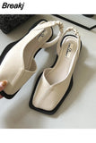 Sandals Square Toe Summer Elegant Fashion Ladies Elastic Band Flat Heel Women Shallow Party Shoes Square Heel