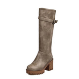 Breakj Women's Shoes Belt Buckle Thick Heel High Tube Martin Boots Large Size Women's Boots Perennial Style