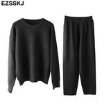 2 Pieces sweater Set Women Tracksuit o-neck Sweater + loose Trousers CHIC Pullover Sweater+ Knitted Carrot pants