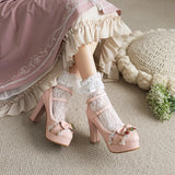 Japanese Style Sweet Bow Women Vintage Shoes Rockabilly Retro Spike Heels Mary Janes Lolita Buckle Strap Thick Platform