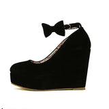 High Heels Shoes Fashion Buckle Wedges Ladies Platform Buckle Bowtie Pumps For Woman Plus Size Wedding