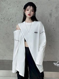 2020 new Korean version of wild personality mid-length tops loose design long-sleeved white T-shirt female