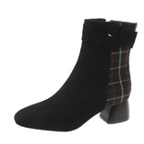 New Women Modern Boots Fashion Plaid Zipper Ladies Ankle Boots Leisure Suede Black Pointed Women's