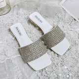 Diamonds Slippers Woman Transparent Heels Sandals Plus Size 34-43 Ladies Casual Flipflops Femme Comfy Slides Crystal