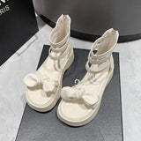 Sandals Woman Leather Low-heeled PU Rome Slides Fabric Hoof Heels Rubber Low Sandals Woman Leather Low-heeled Slides