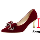 2023 New Crystal Bowknot Wedding Shoes for Women Bride Pointed Toe High Heels Pumps Woman Shallow Mouth Stiletto