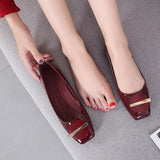 Women Flats Wedding Shoes Patent Leather Square Toes Black Red Flats Shoes Flat Slip On Spring Summer Party Shoes Plus