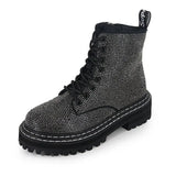 Newest Winter Women Pumps Dress Martin Boots Platform Fashion Rhinestone Lace Up Round Toe Mid Heels Snow Botas Women