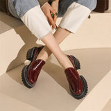 Genuine Leather Women Loafers Shoes Platform Thick Heels Pumps Round Toe High Heel Ladies Footwear 2022 Spring Wine