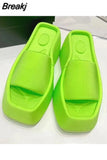 Platform Women Slippers Summer Square Toe Brand Satin Sandals WomenSexy High Heels Shoes Beach Sandals Flip