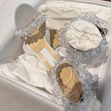 Breakj New Open-Toe Crystal One Word With Sandal Women's Soft Leather Wedding Shoes Fairy Wind Socialite Banquet High