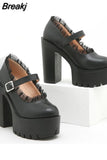 Thick High Heeled Mary Jean Pumps 2023 Spring Summer Ankle Lace Up Women Pumps Round Toe Solid Color Comfy Walk