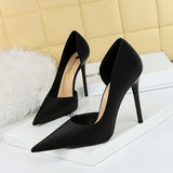 Breakj Korean Version Of Fashion Simple Pedicure Show Thin Heel Ultra High Heel Shallow Mouth Tip Side Hollow Out Single Shoes Women's High