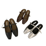 Breakj Temperament Silver Flat Head Single Shoes New Coarse Bag Head Half Slippers Women Wear French Evening Evening Women's