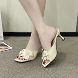 Breakj Fine Heel Sandals 2025 Spring And Summer New One-Word Drag Small Fashion Three-Dimensional Flower Women's Shoes