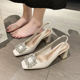 Breakj Summer New Fashion Baotou Square Head Diamond Square Buckle Set High Heel Sandals Thick Heel Women's
