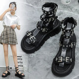 Sandals Woman Leather Low-heeled PU Rome Slides Fabric Hoof Heels Rubber Low Sandals Woman Leather Low-heeled Slides