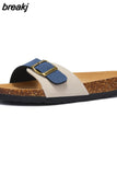 2023 New Summer Beach Holiday Women Cork Slipper Casual Buckle Non-slip Outside Nubuck Leather Slip on Slides