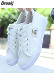 New Spring Summer Women Canvas Shoes flat sneakers women casual shoes low upper lace up white