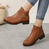 Breakj And Winter New Large-Size Lady Round Head Zipper Coarse And Short Boots Fashion