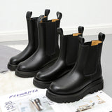 The Fall And Winter Of 2023, The British Wind Round-Headed Square Heel Thick Platform Chelsea Boots, Women's Leather Boots Ankle