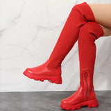 High Boots Women Over-the-knee Long Platform Shoes Knitting Socks Chunky Red New Rock Elegant Goth Plus Size