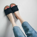 Breakj Spring And Summer New Cool Slippers Women's Version Of The Fashion Wood Ear Lace Slippers Flat With A Word