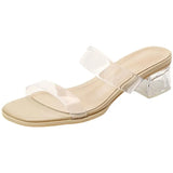 Breakj Summer French Web Celebrity One Word With Transparent Low Heels Fashion Sandals Thick Heels Crystal And Cool