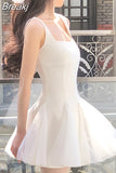 Elegant Strap Midi Dress Women Solid Fairy Evening Party Dress Office Lady Sleeveless One Piece Dress Korean 2023